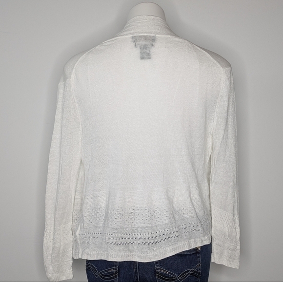 ✨3/$15 Nanette Nanette Lepore white linen lightweight loose knit open cardigan M - Picture 4 of 6